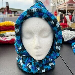 Blue and Black Knitted Scarf